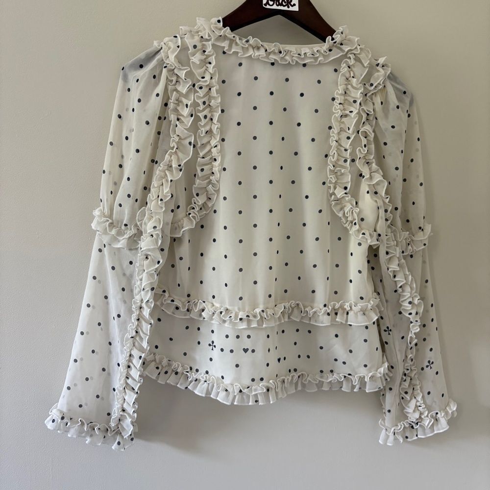 Koche M Cream Polka Dot Sheer Blouse Preppy Luxury Coastal Boardwalk Old Money - Picture 4 of 12